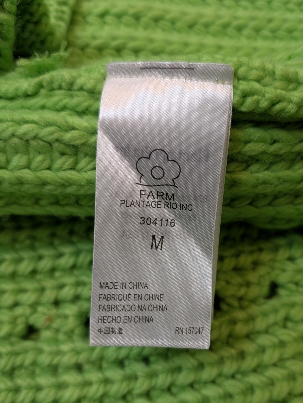 FARM Rio Charlie Oversized Chunky Knit Acrylic Lime Green Cardigan Size Medium - Picture 4 of 10